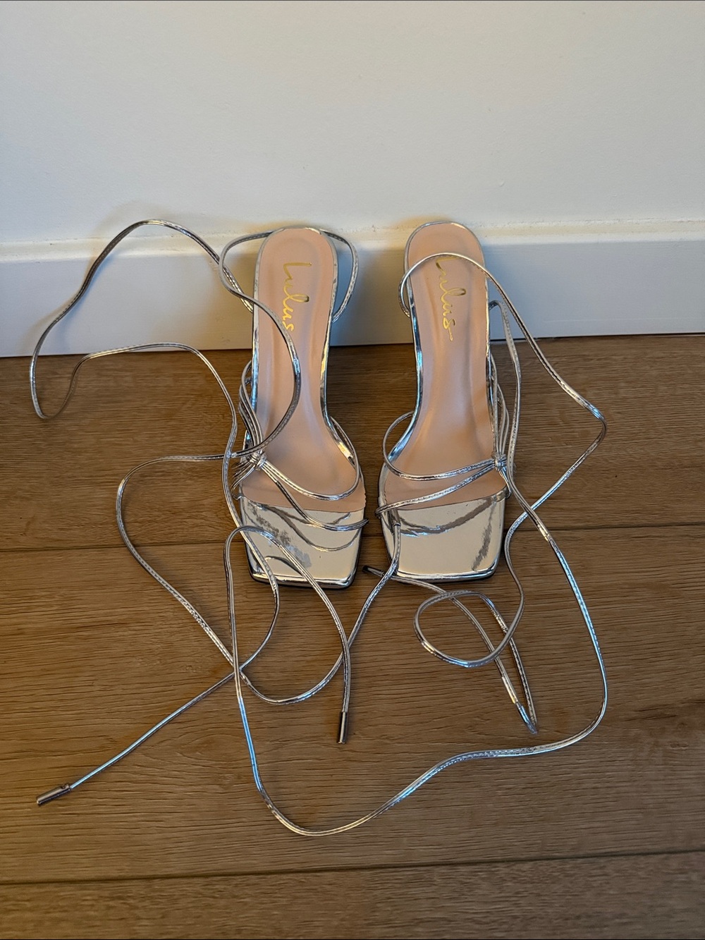 Lulus Atlee Silver Knotted Lace-up High Heel Sandals - Size 6.5, Never Worn